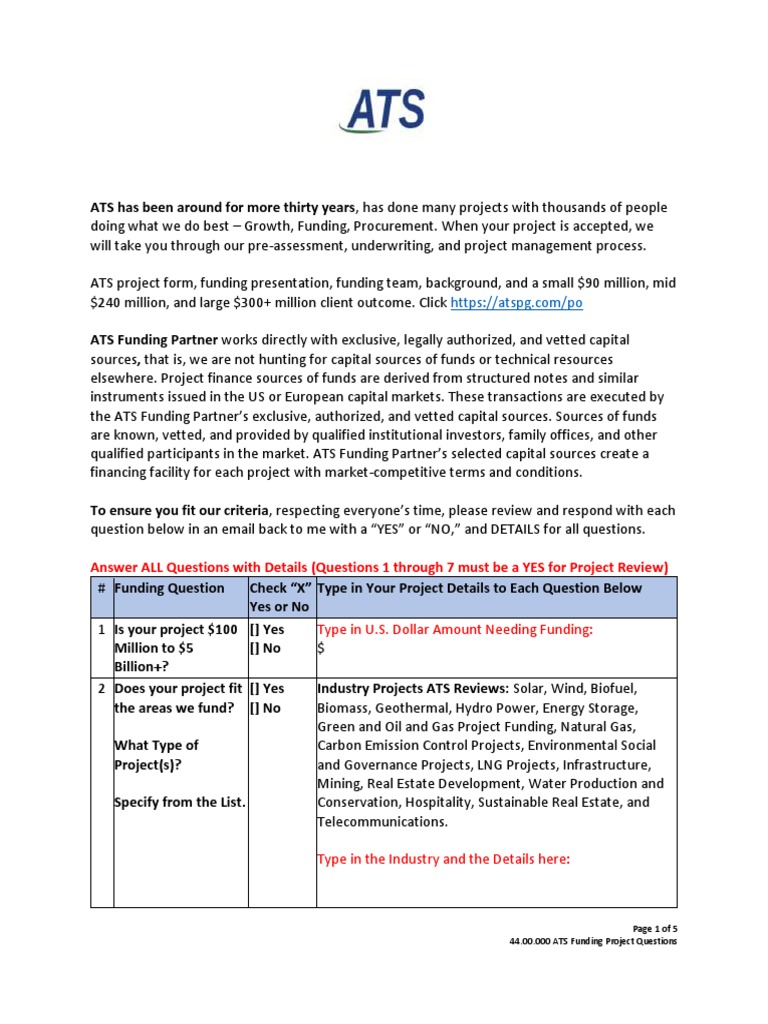 ATS Funding Project Criteria Overview | PDF | Loans | Collateral (Finance)