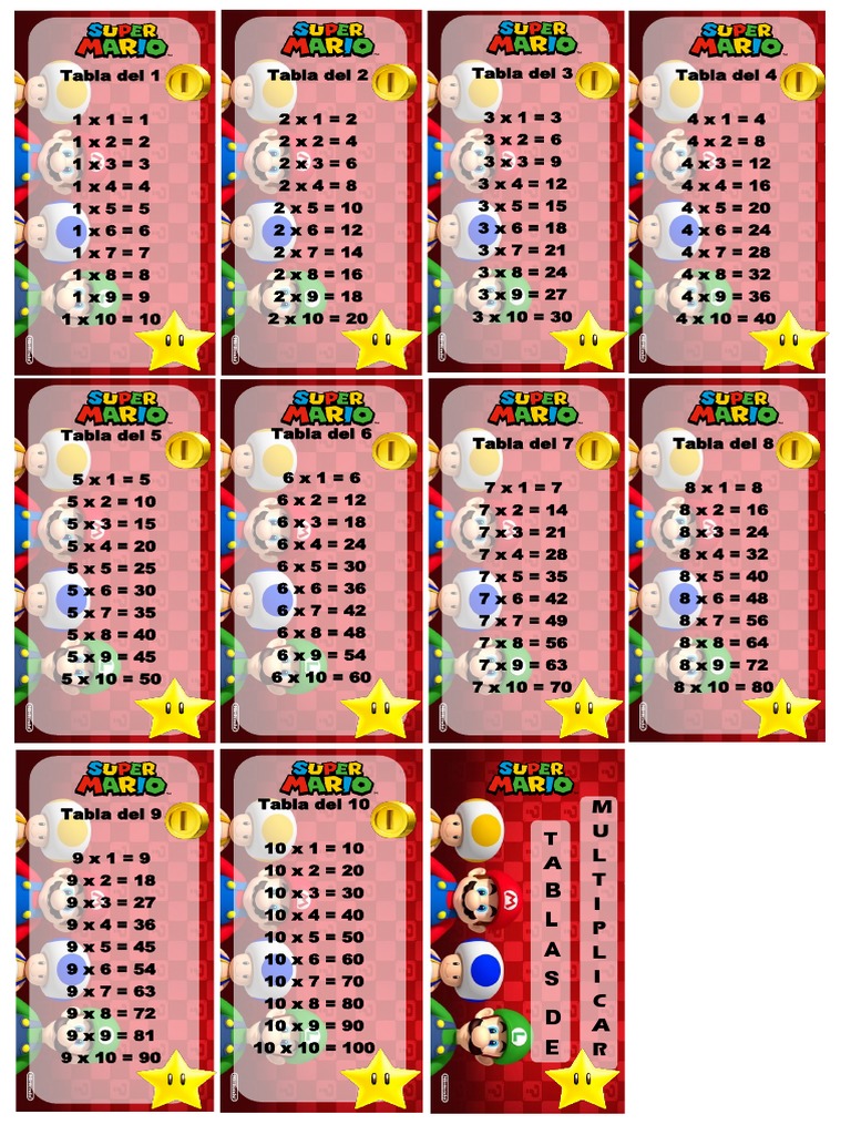Tabla Del 8 Y 9 Mario Bros Tablas de Multiplicar de Mario Bros | PDF