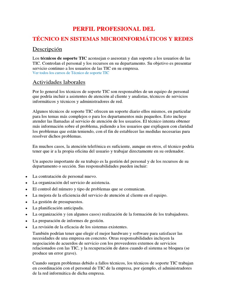 Perfil Del Técnico en SMR (Informática) | PDF | Software | Tecnología ...