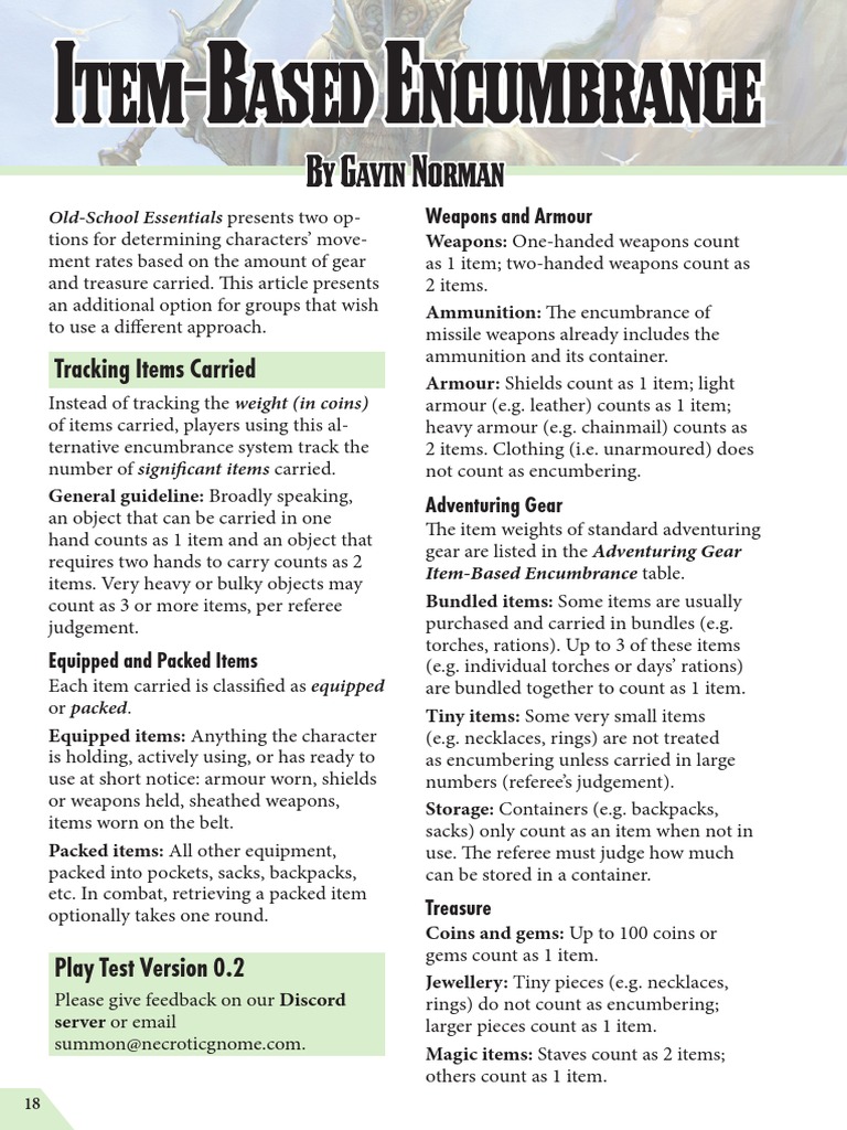 ItemBased Encumbrance Play Test v02 PDF Backpack Armour