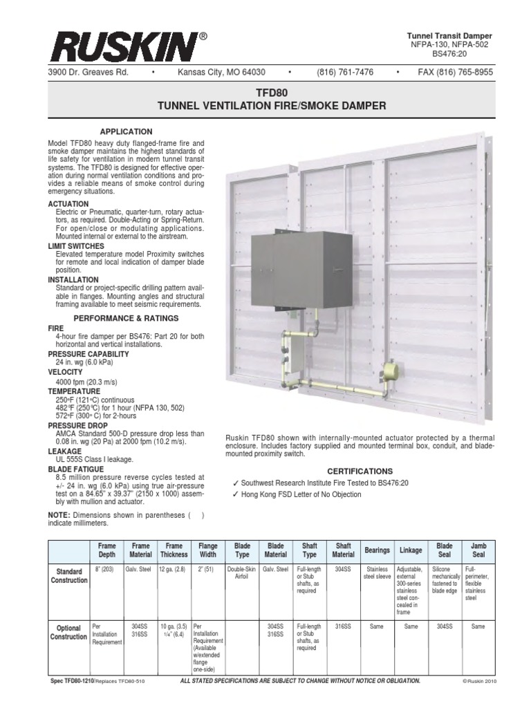 smoke damper tfd80productdatasubmittalpdf6976 PDF Airfoil Tunnel
