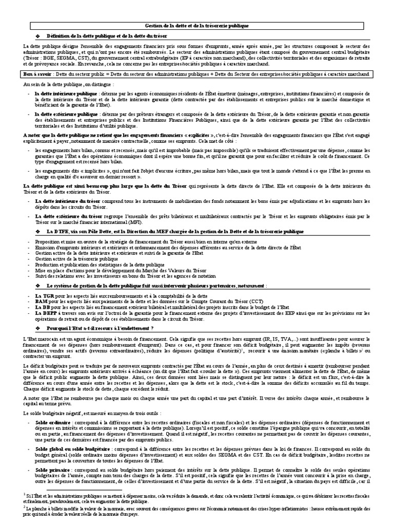Gestion de la dette publique et trésorerie | PDF
