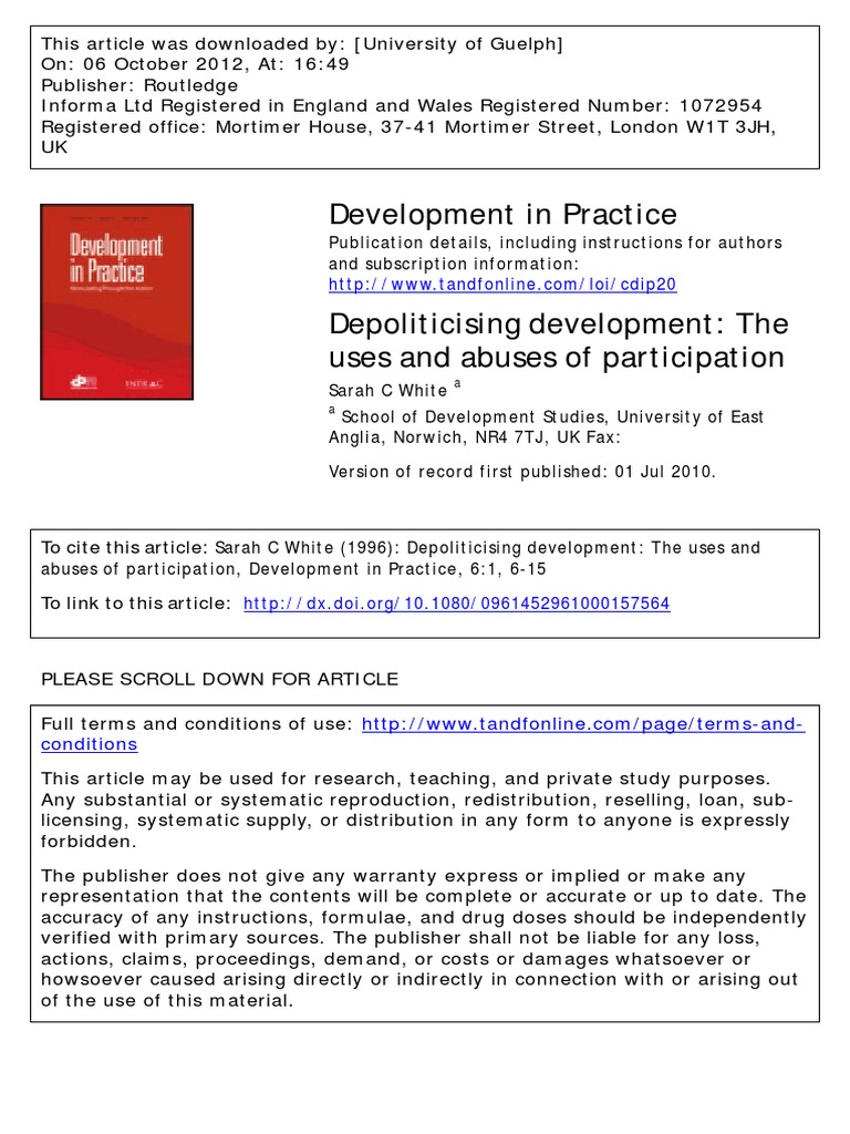 Depoliticising Development Participation | PDF | Top Down And Bottom Up ...