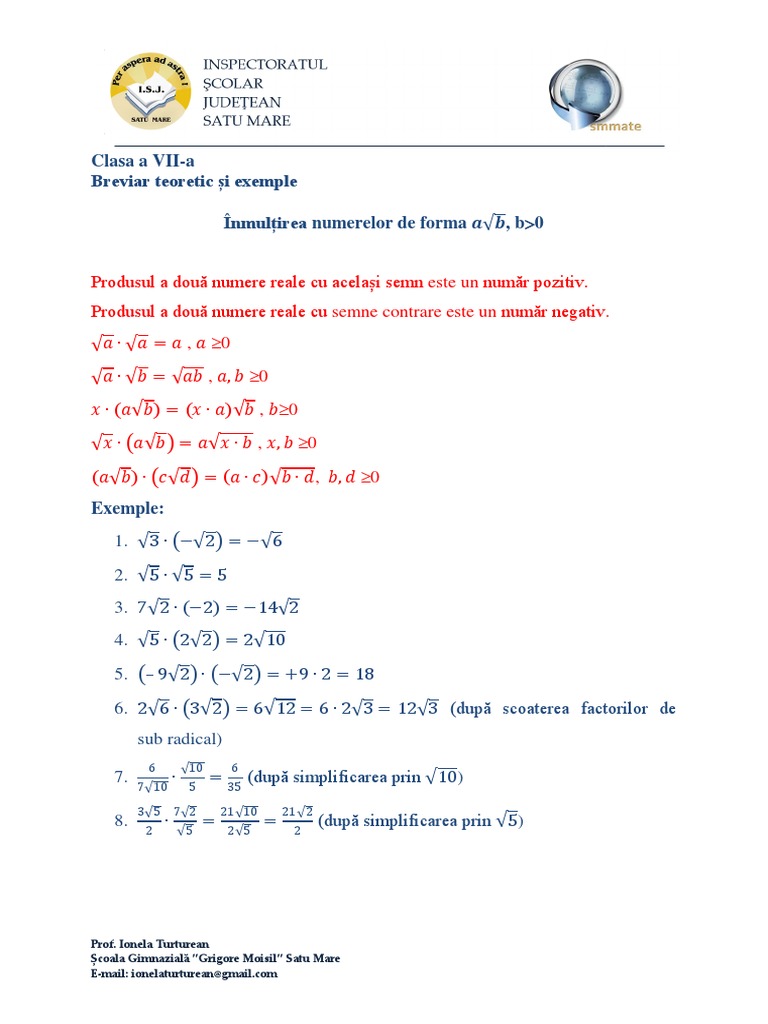 2 Inmultirea Suport Teoretic Si Exemple | PDF