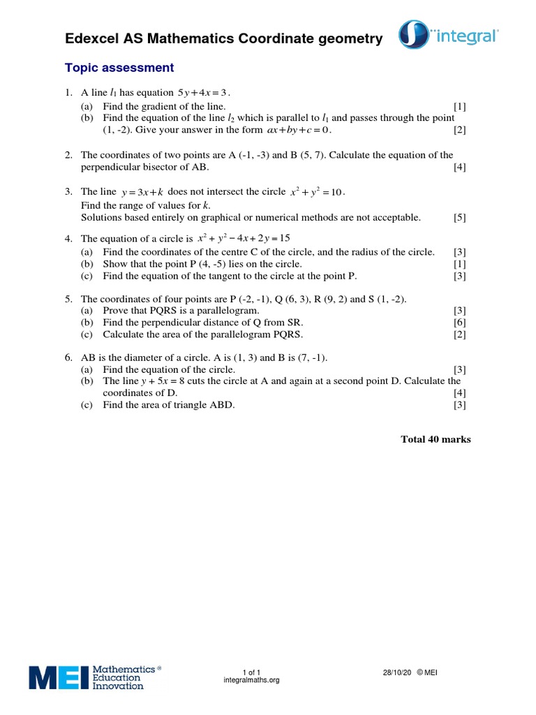 Coordinate Geometry Assessment Tasks | PDF