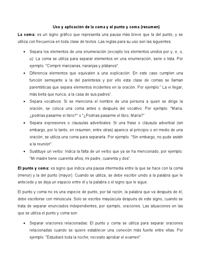 Uso de coma y punto y coma en escritura | PDF | Artes del Lenguaje y ...