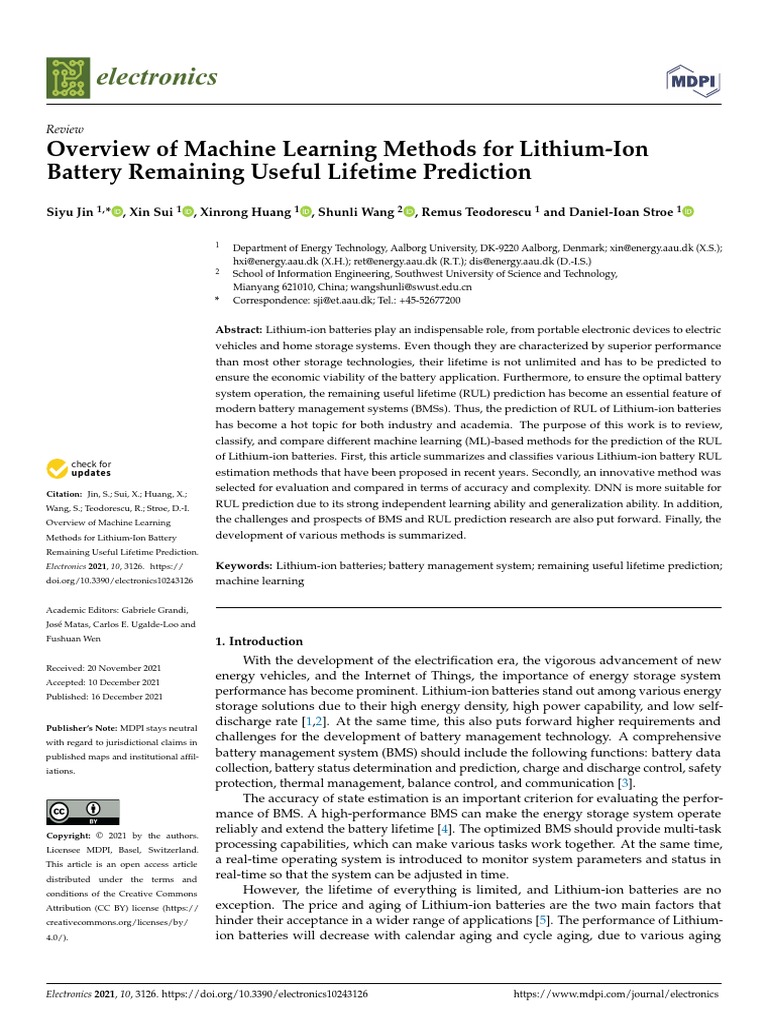 Machine Learning Methods For Lithium-Ion - Battery | PDF