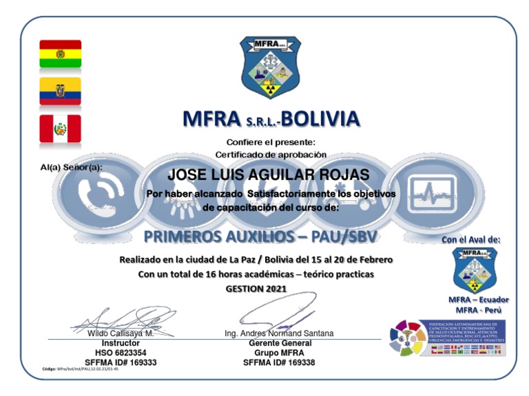 Mfra Bolivia: Primeros Auxilios - Pau/Sbv | PDF