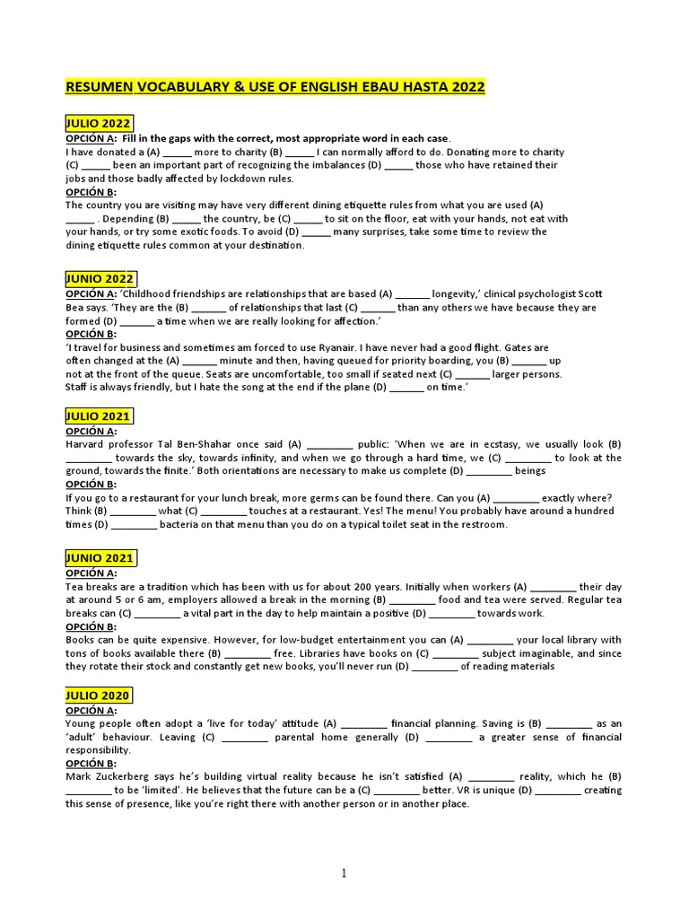 EBAU 2022 English Practice Test | PDF | Obesity | Macbeth