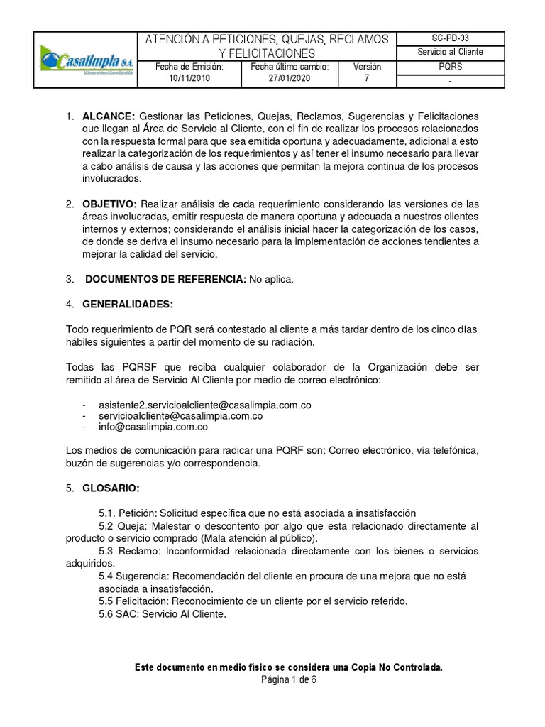 SC-PD-03 Procedimiento PQRS | PDF