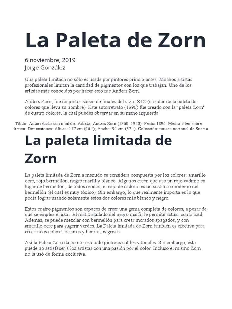 La Paleta Limitada de Zorn PDF Arte — free download