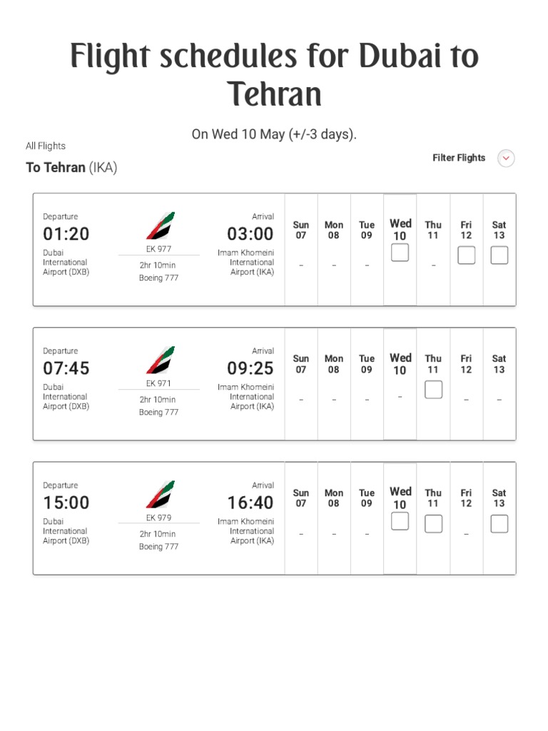 Flight Schedules Book A Flight Emirates Iran PDF