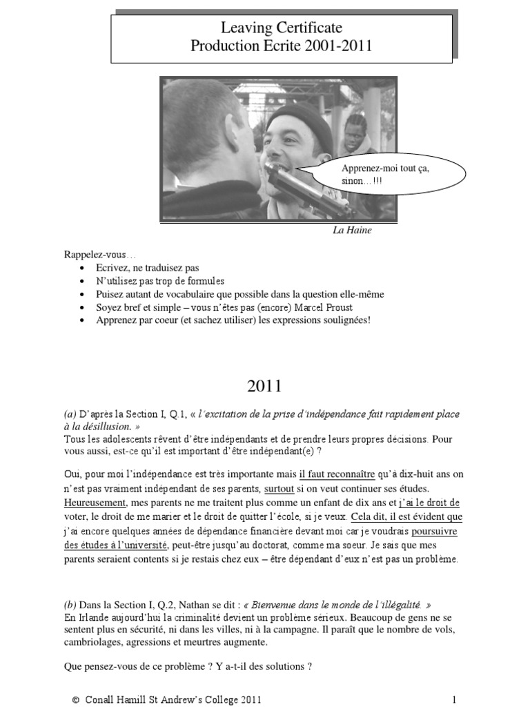 Production Écrite 2001-2011
