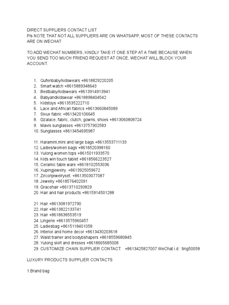 Direct Factory Suppliers Contacts Bible PDF Shoe We Chat