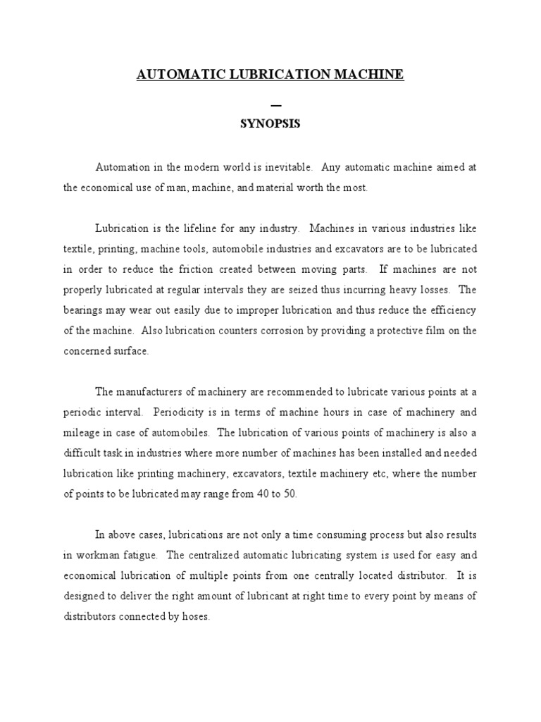 Automatic Lubrication System Pdf Lubricant Piston