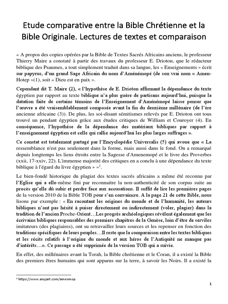 Etude comparative entre la Bible Chrétienne et la Bible Originale | PDF