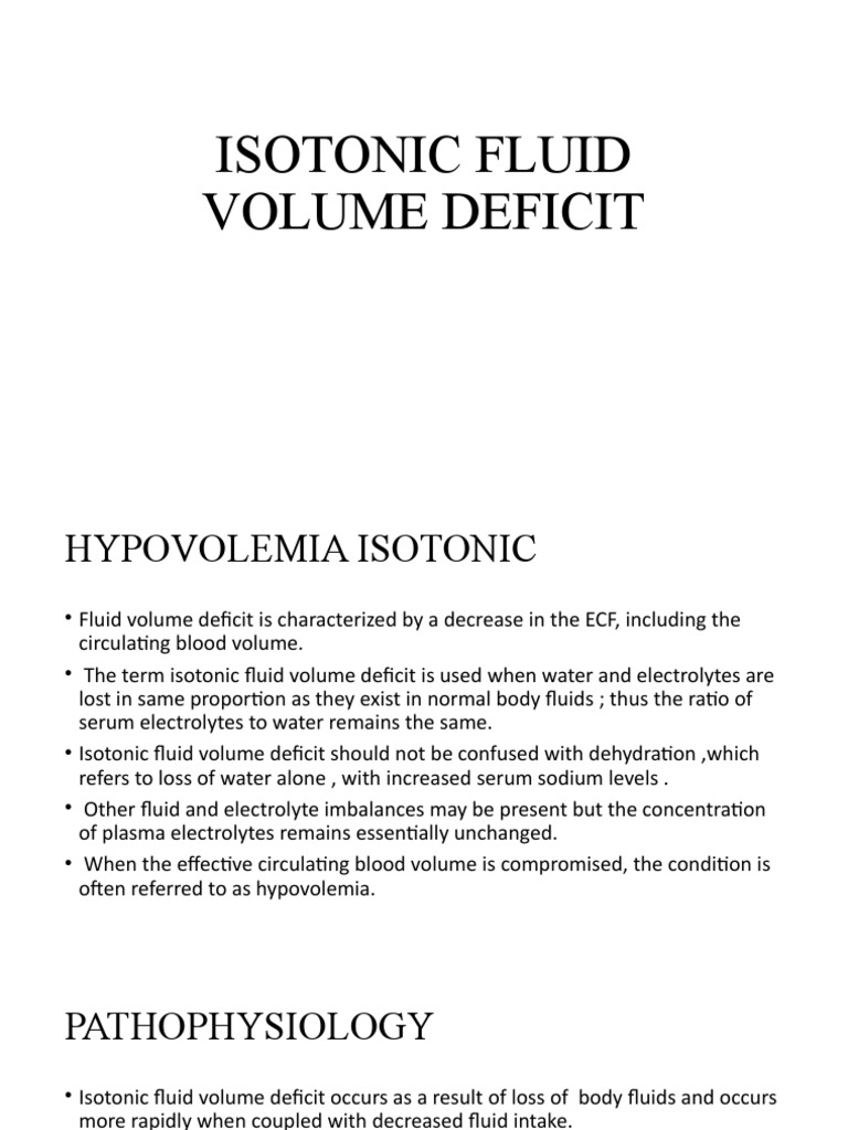 Isotonic Fluid Volume Deficit PDF Clinical Medicine Medical