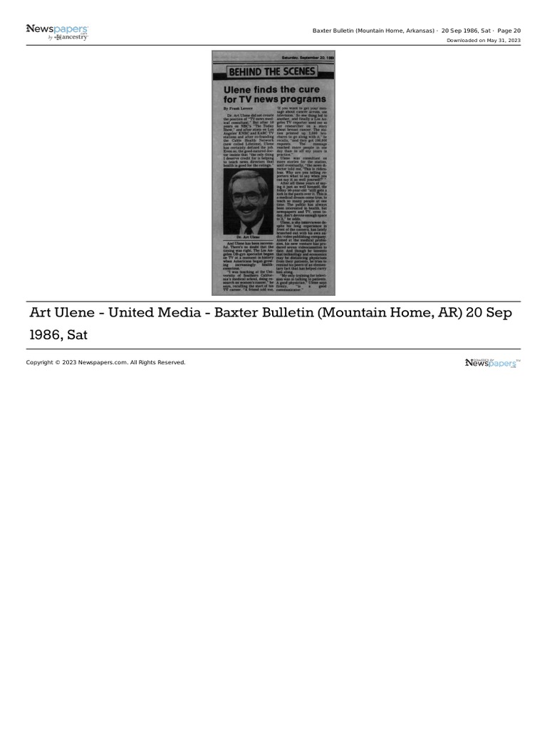  today show medical correspondent dr art ulene interview pdf
