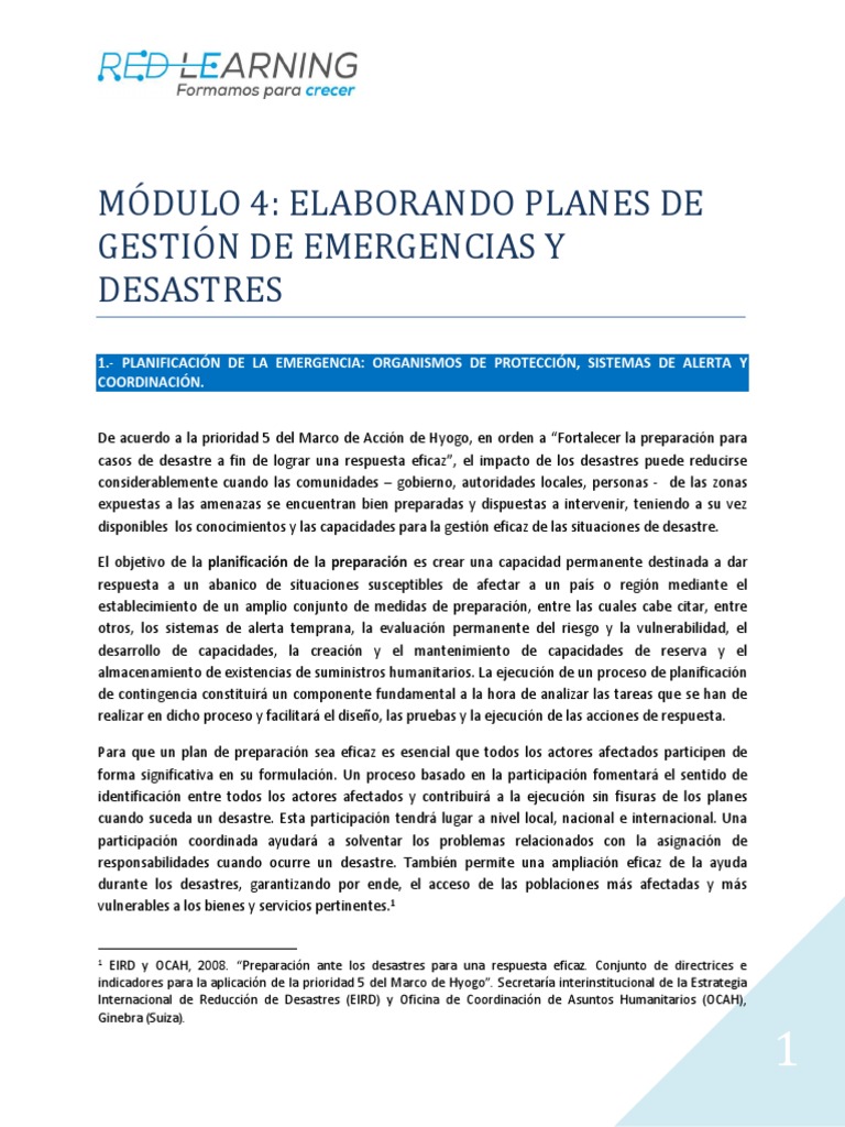 Planes de Gestión de Emergencias y Desastres | PDF | Defensa Civil ...