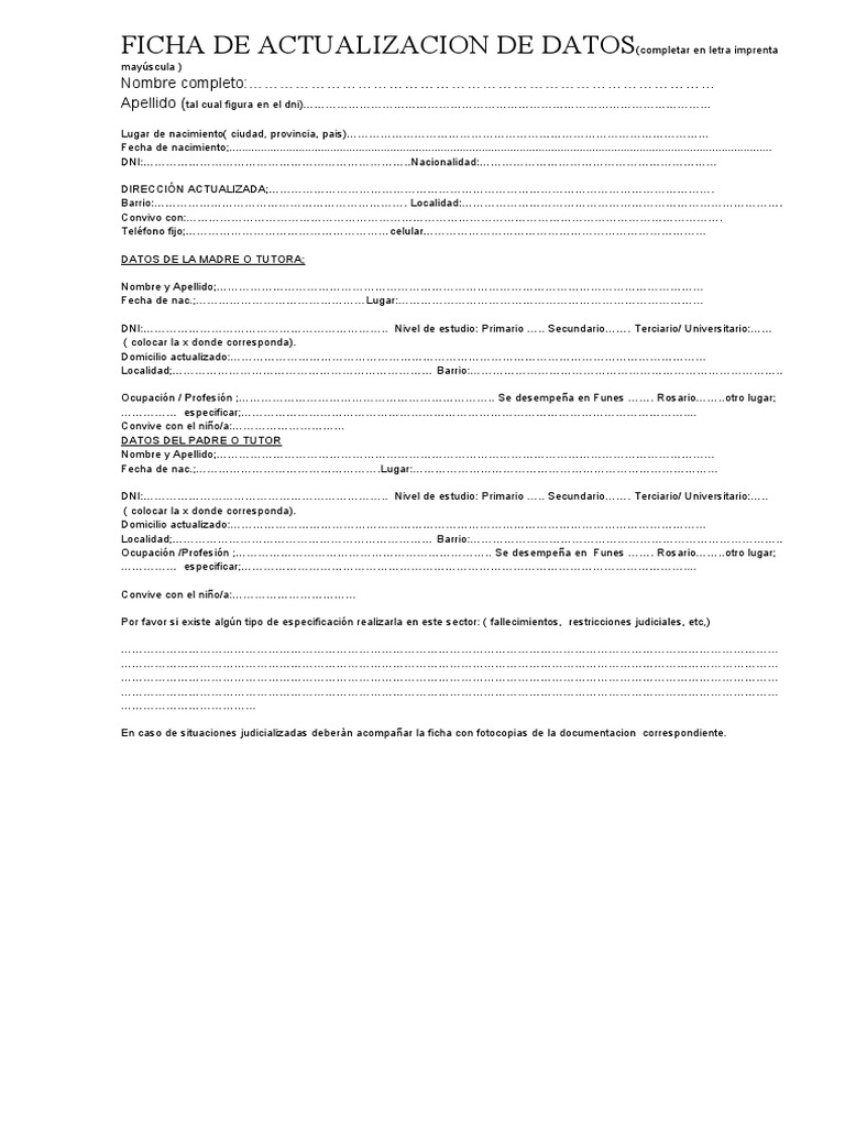 Ficha De Actualizacion De Datos Pdf