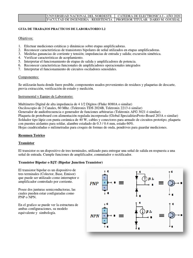 Guía de Laboratorio L2: Electrónica I | PDF | Transistor | Transistor de  unión bipolar, image size:768x1024