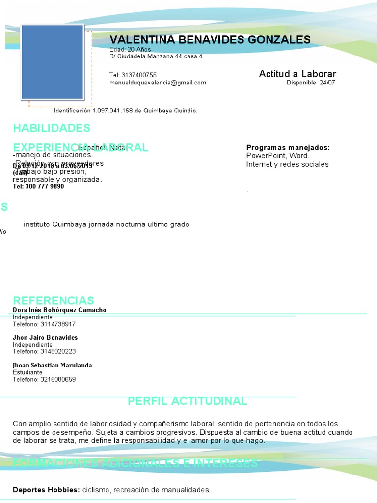 HOJA DE VIDA Valentina | PDF