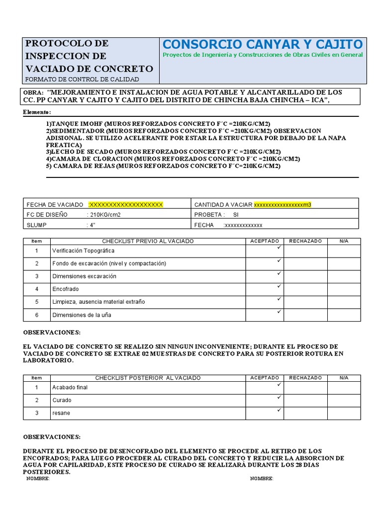 Protocolo de Vaciado de Concreto | PDF | Hormigón | Sector secundario ...