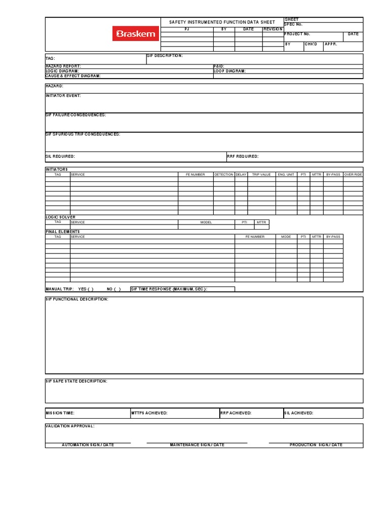 Safety Instrumented Function Data Sheet | PDF