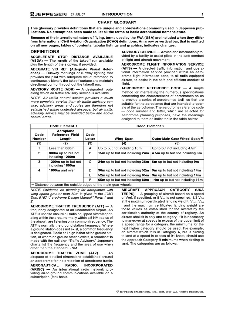 Jeppesen Chart Glossary and Definitions | PDF | Air Traffic Control ...