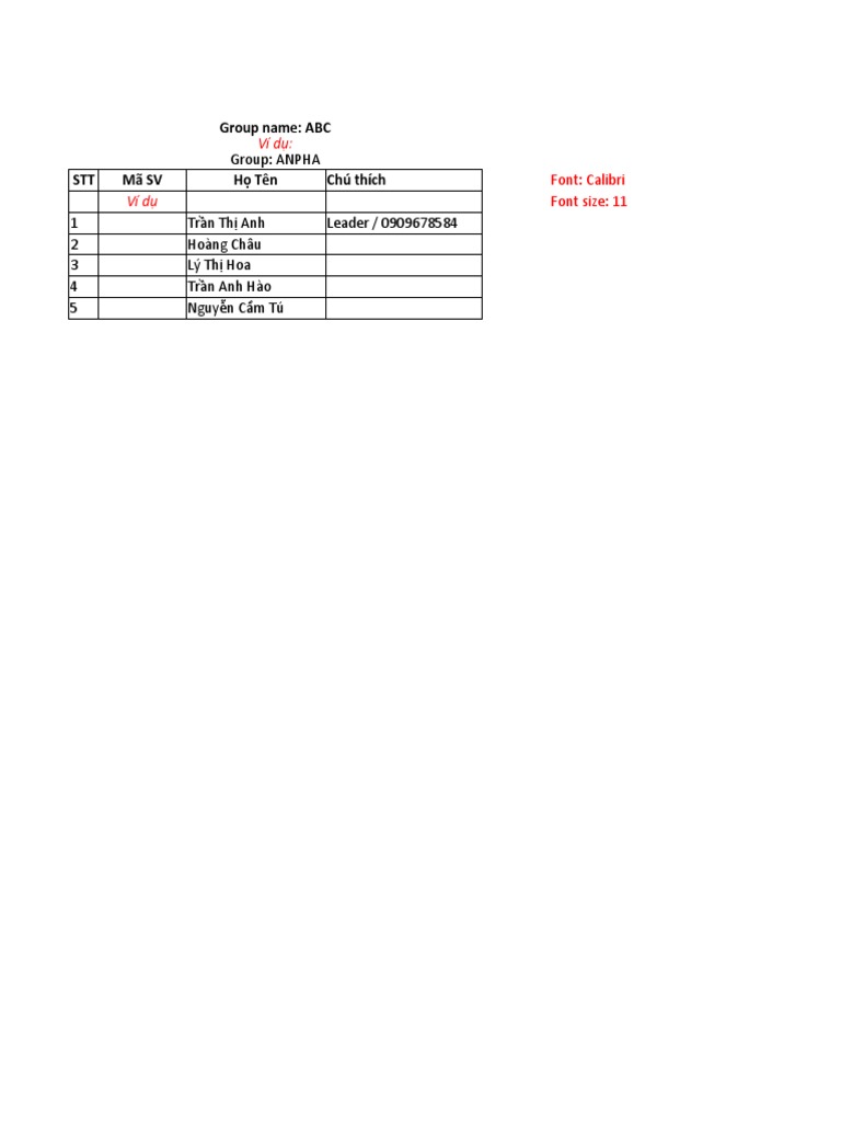 Group List Template PDF