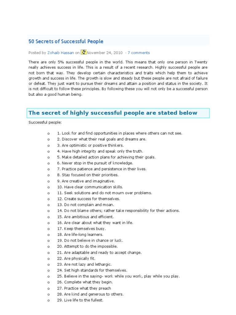 50 Secrets of Successful People | PDF | Cognition | Psychological Concepts