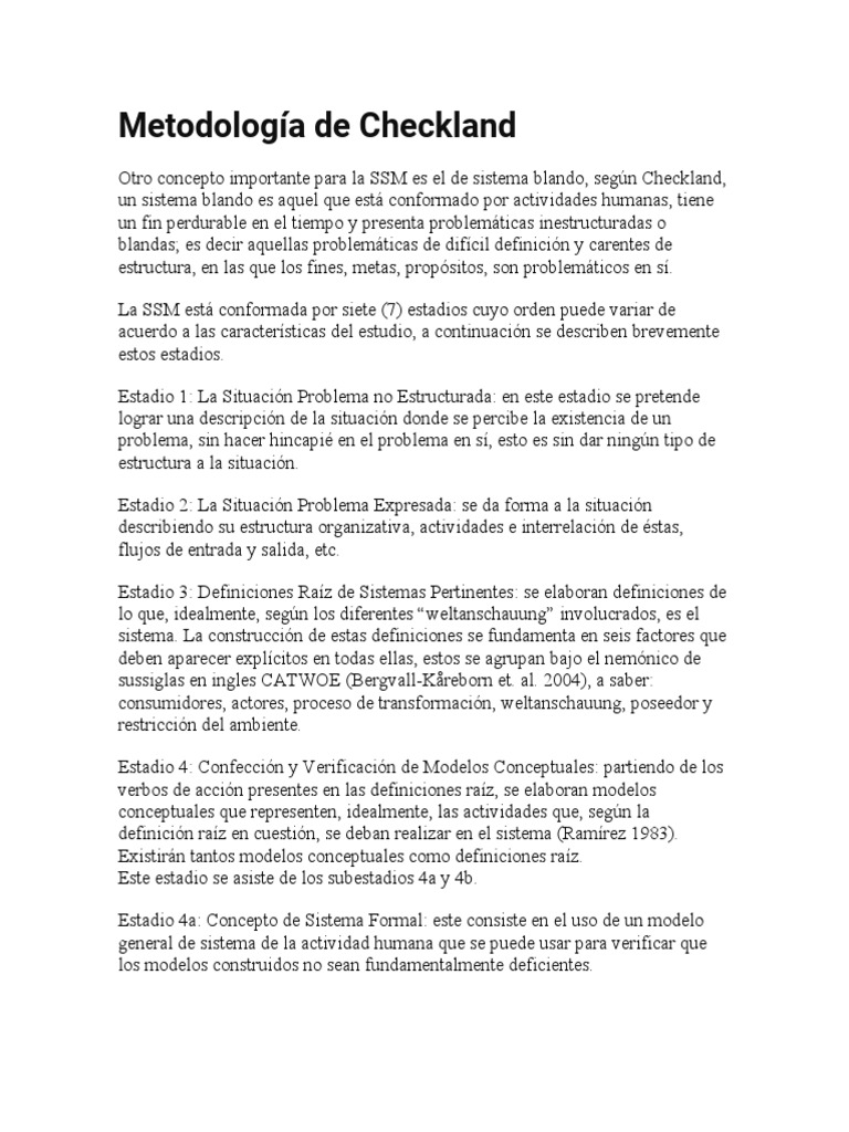 Metodología SSM de Checkland: 7 Estadios | PDF