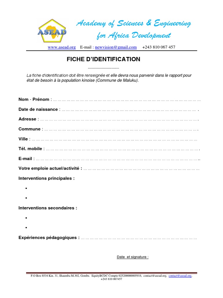 Fiche d'identité pour rapport d'état | PDF