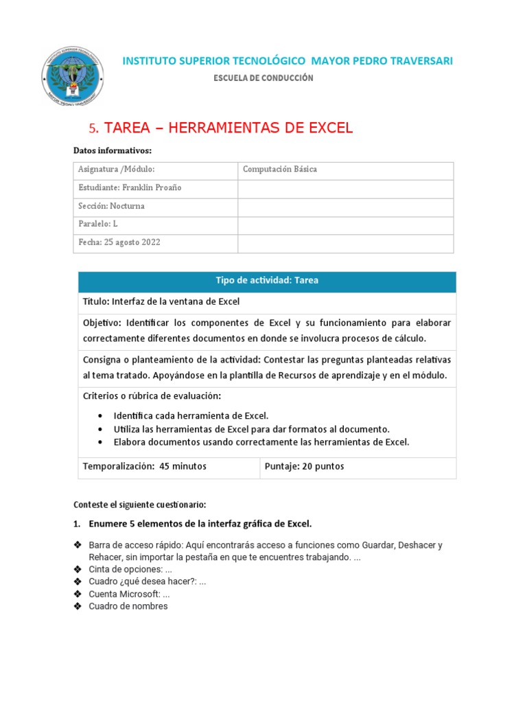 Tarea - Herramientas de Excel3 | PDF | Microsoft Excel | Software