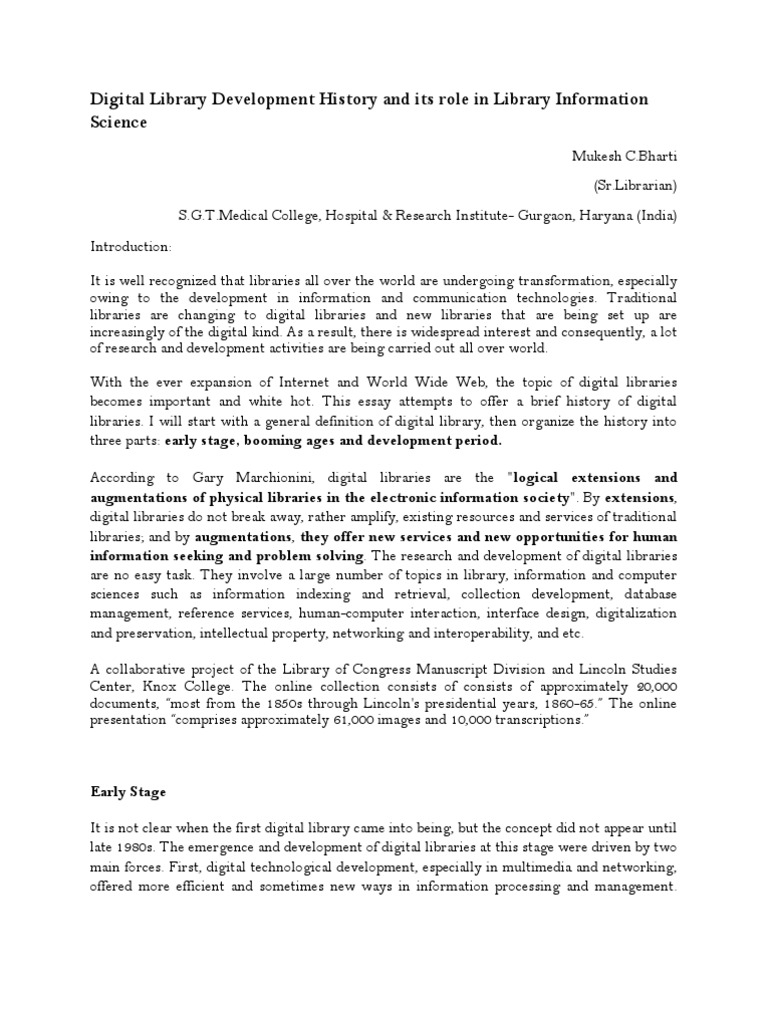 Digital Libraries: Evolution & Impact | PDF | Digital Library | Digitizing