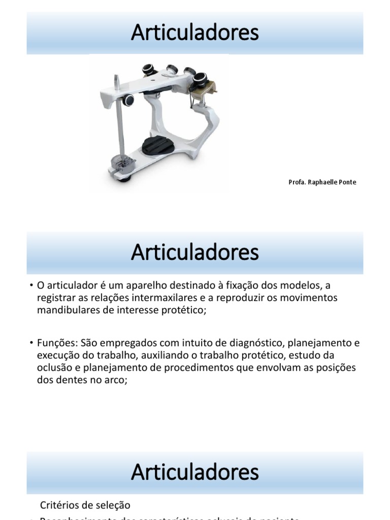 Tipos e Montagem de Articuladores Odontológicos | PDF | Dente | Prótese