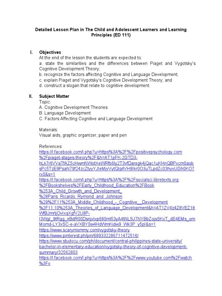 Detailed Lesson Plan | PDF | Cognitive Development | Language Development