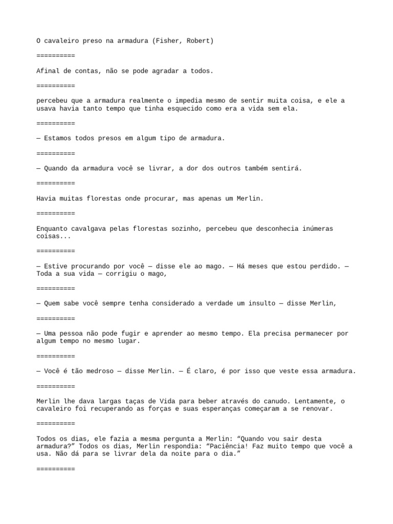 O Cavaleiro Preso Na Armadura PDF Amor Tempo
