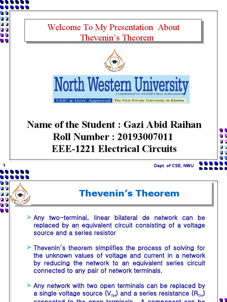 Id 20193007011 Presentation About Thevenin S Theorem Pdf
