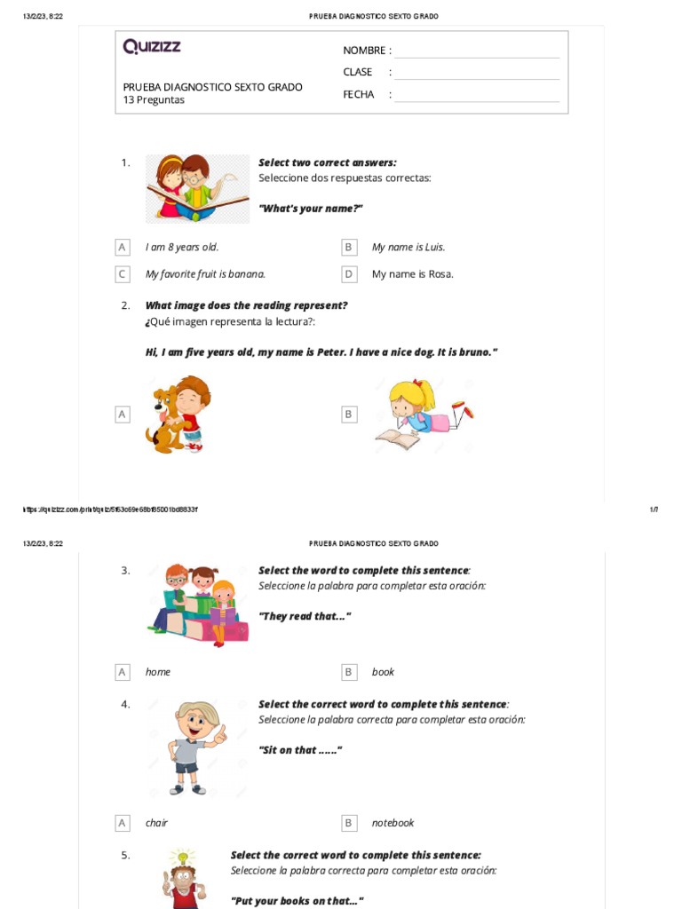 PRUEBA DIAGNOSTICO SEXTO GRADO (2) | PDF | Language Mechanics ...