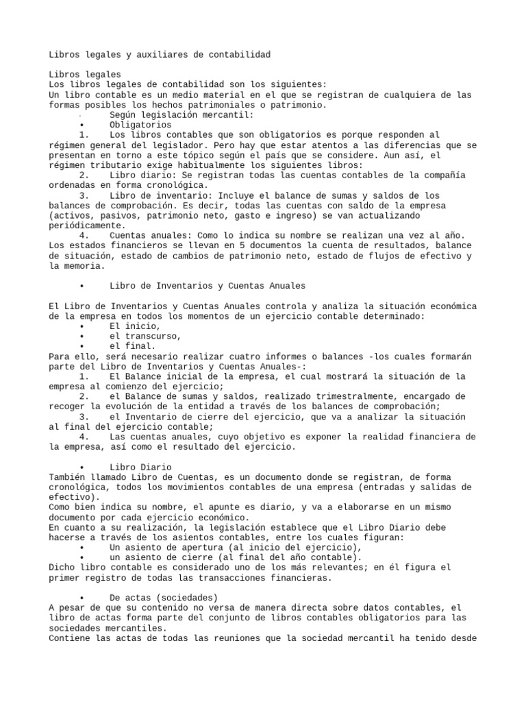 Libros Legales y Auxiliares de Contabilidad | PDF | Contabilidad ...