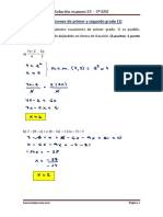 Ecuaciones de Primer y Segundo Grado (1) : Solución Examen 33 - 3º ESO