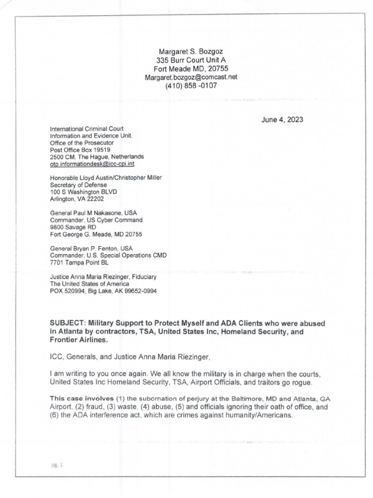 DOD and ICC Complaint Dated 4 June Declaration Affidavit to Follow PDF