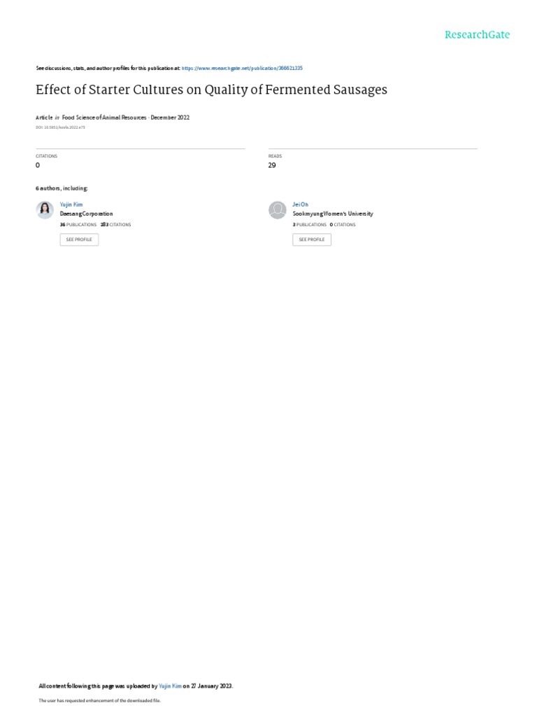 Effect of Starter Cultures On Quality of Fermented Sausages PDF Fat