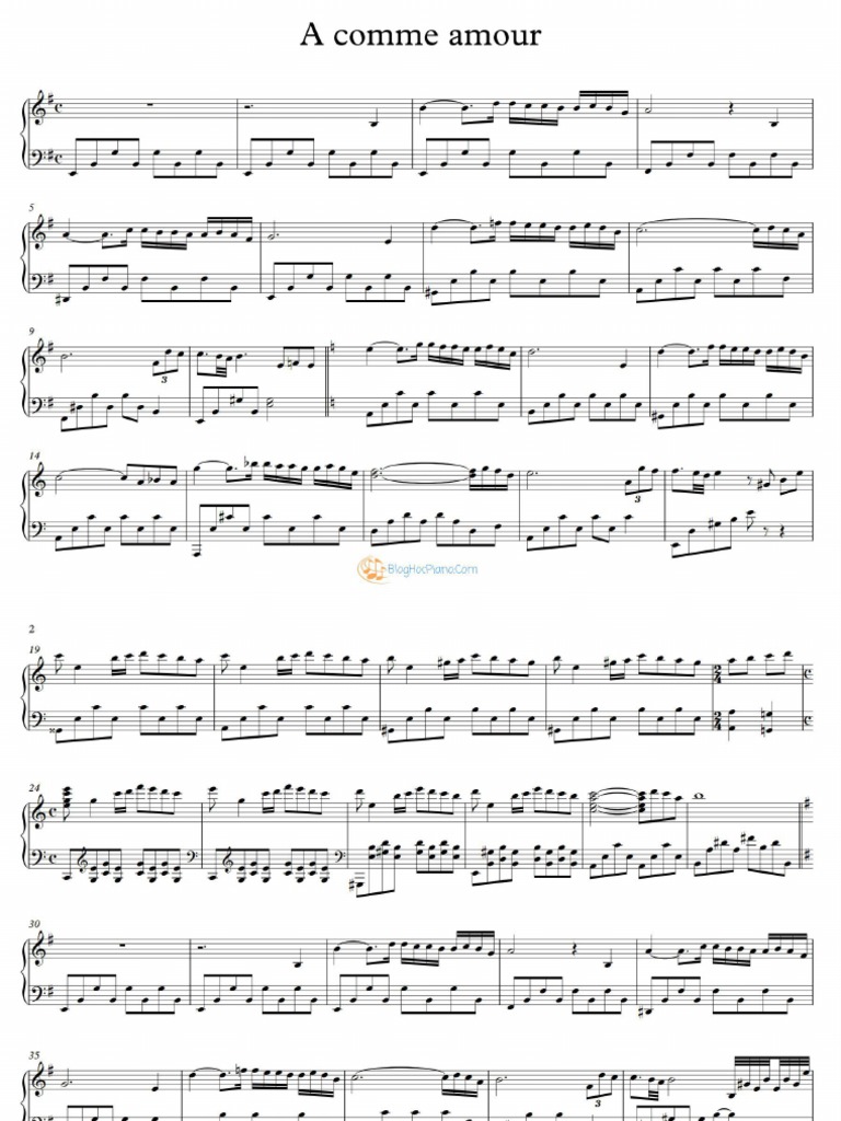 A Comme Amour Piano Sheet PDF