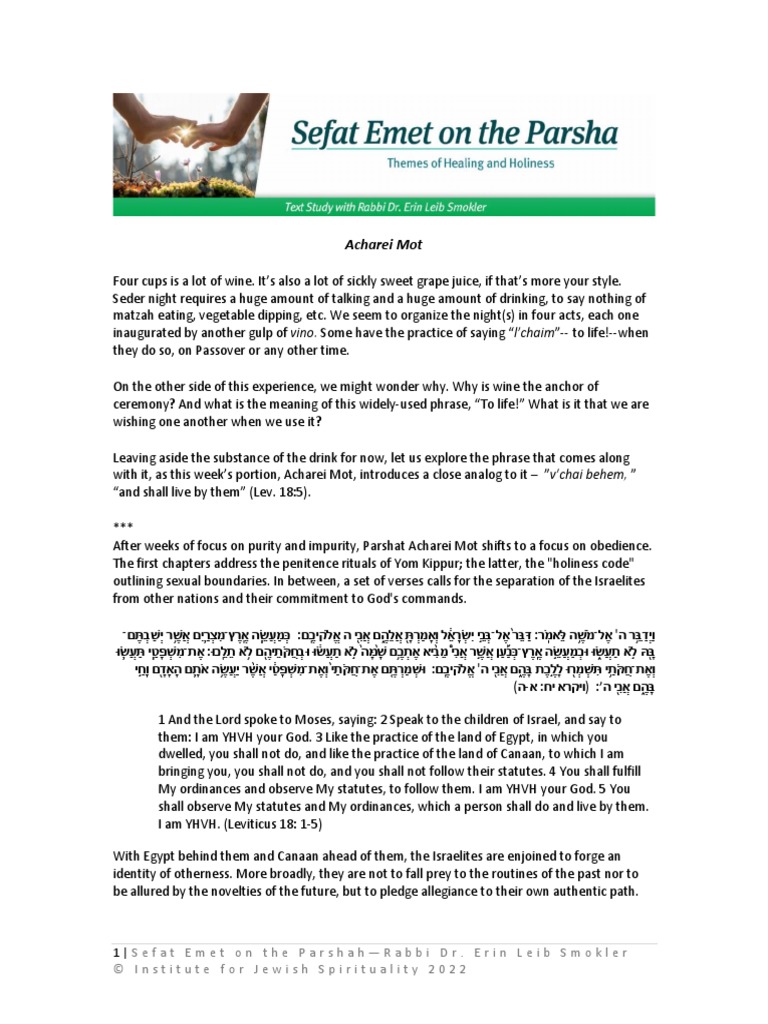 29 Se Acharei Mot Pdf Mitzvah Tetragrammaton
