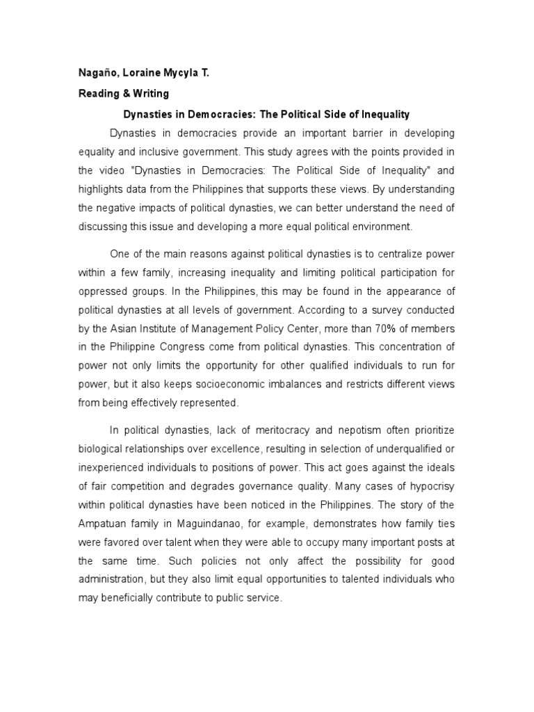 Philippine Political Dynasties' Impact | PDF | Democracy | Political ...