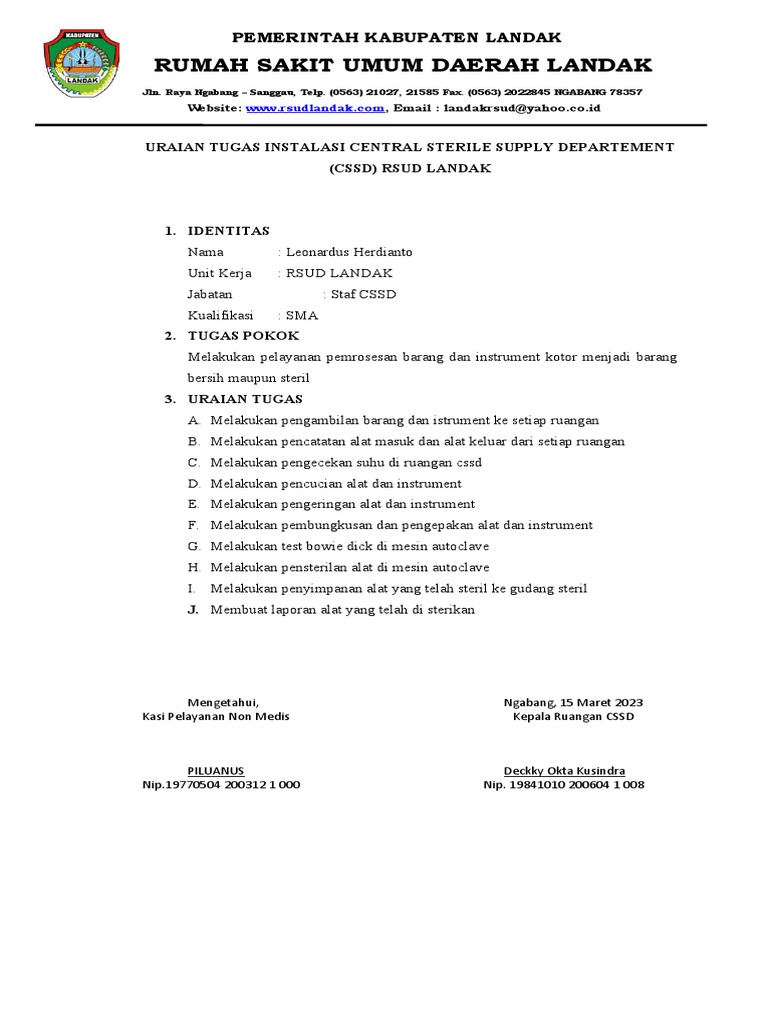 Uraian Tugas CSSD | PDF