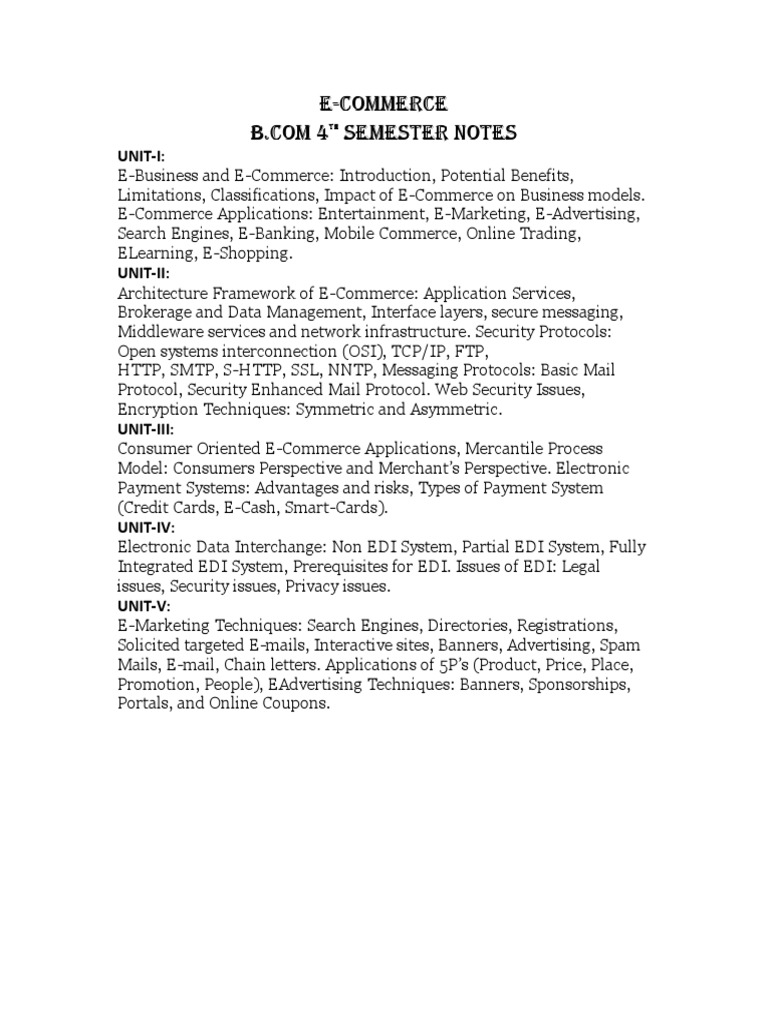 E-Commerce Notes for B.Com 4th Sem | PDF