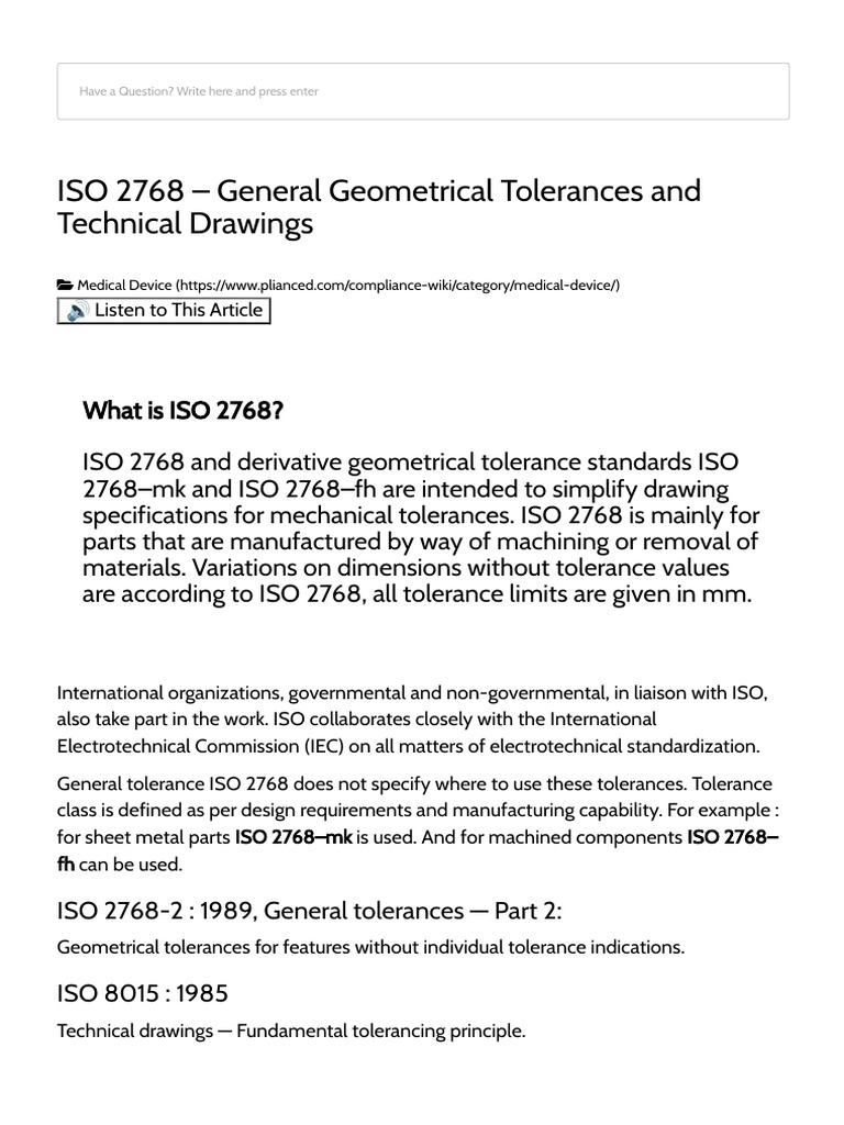 ISO 2768: General Tolerances Overview | PDF | Engineering Tolerance ...